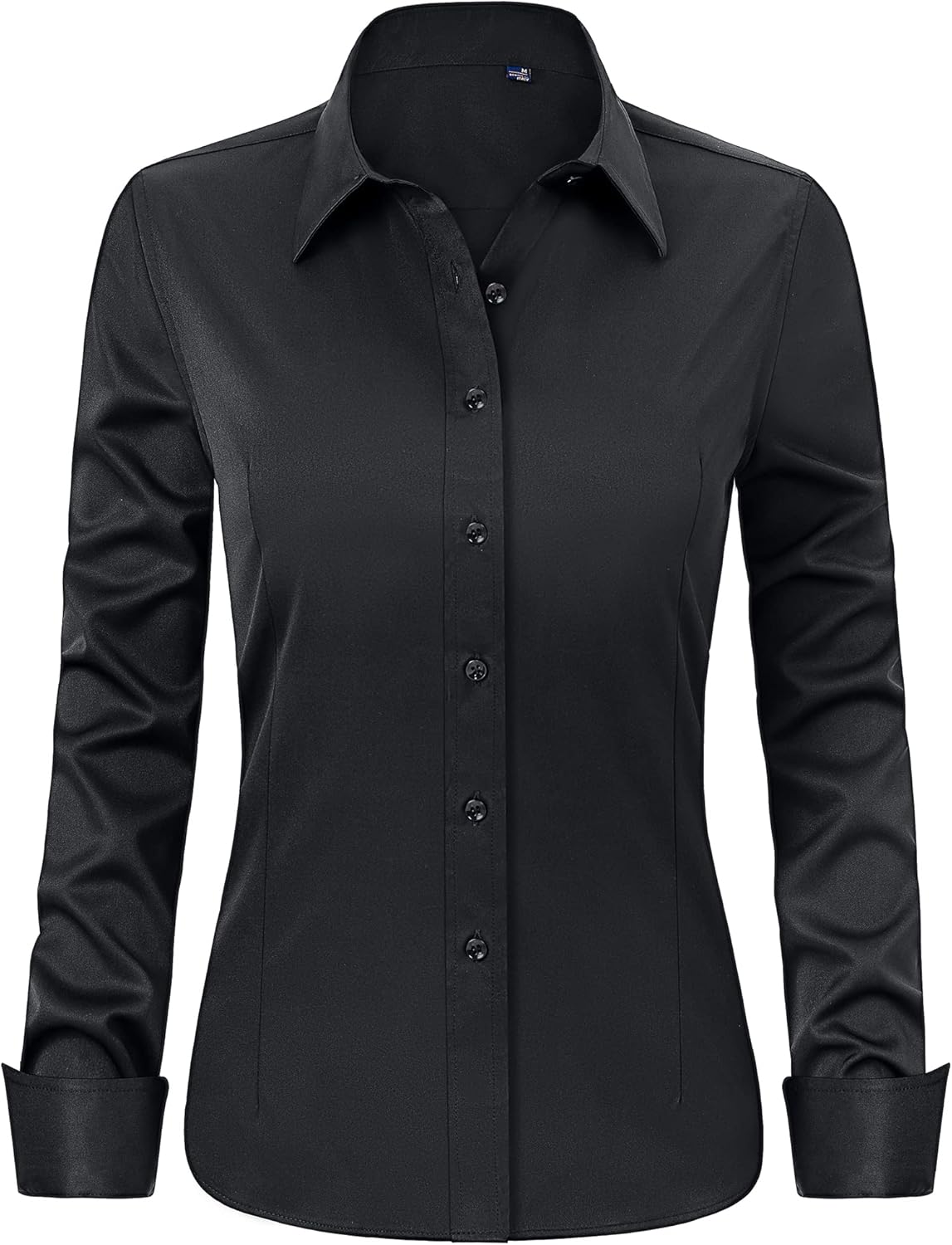 J.VER Women's Long Sleeve Plain Dress Shirt Fitted Stretch Executive Office Busi...