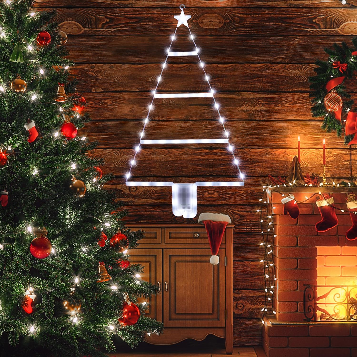Moxled Battery Christmas Lights - 2ft LED Ladder Christmas Lights with Timer, 8...