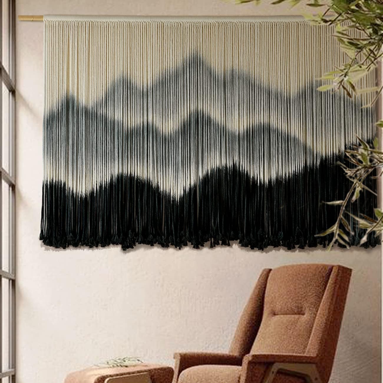 Macrame Wall Hanging Mountain Dip-Dyed Macrame Wall Decor Large Modern Fiber Art...