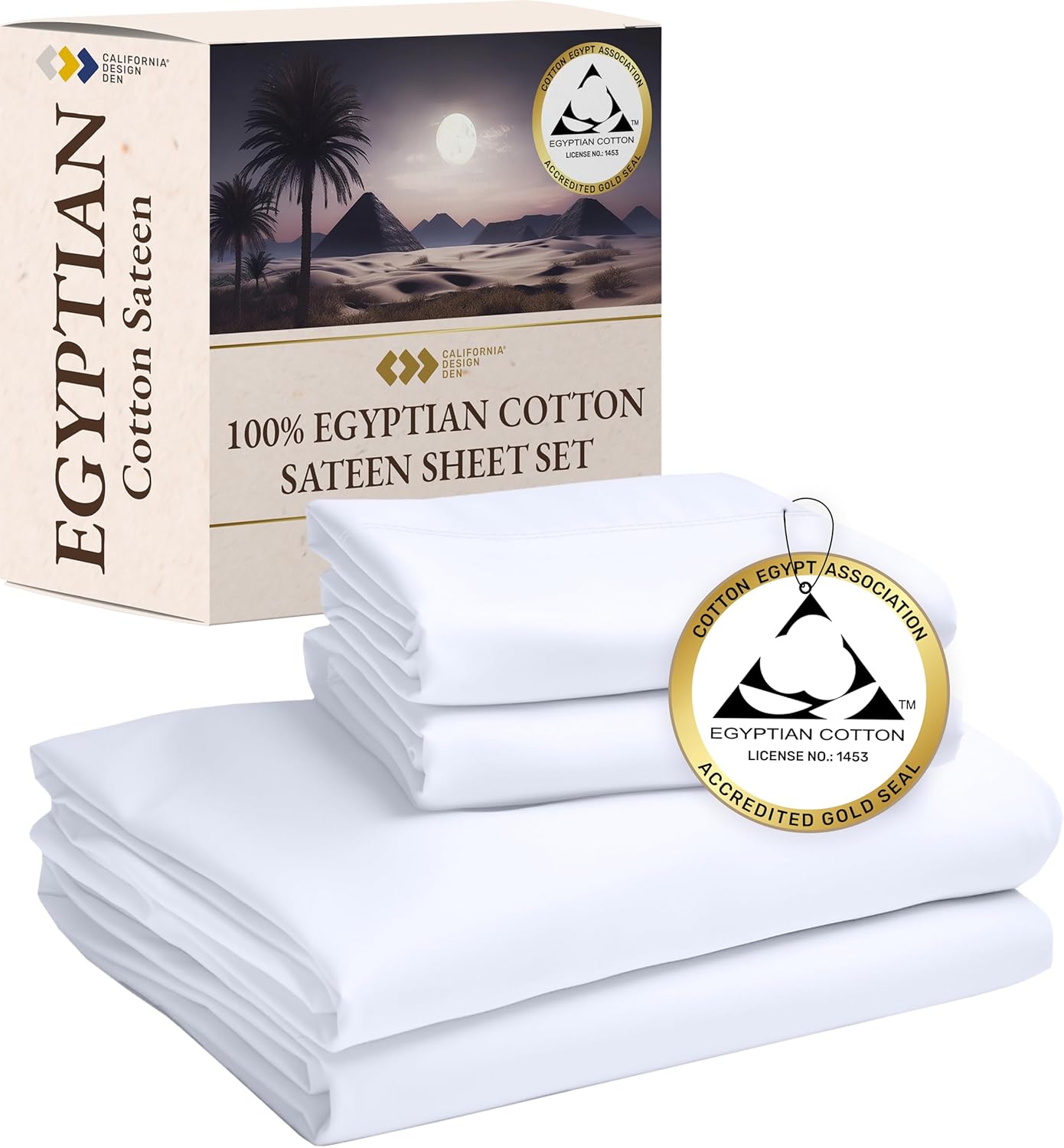 California Design Den Certified 100% Egyptian Cotton Sheets, Luxury King Size Be...