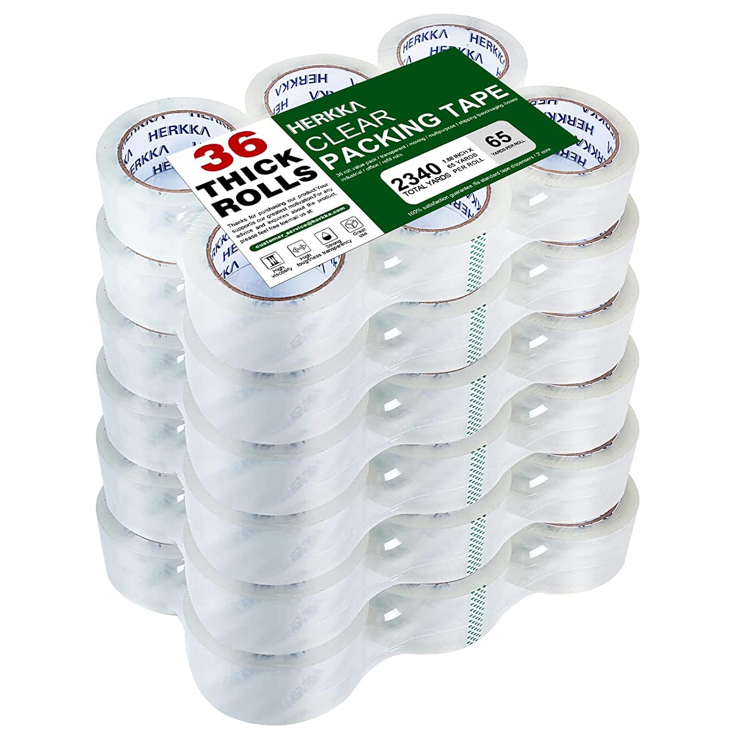 HERKKA Clear Packing Tape, 36 Rolls Heavy Duty Packaging Tape for Shipping Packa...