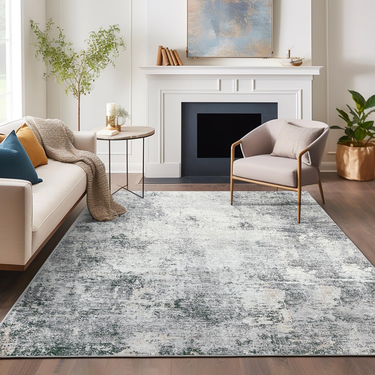 Jinchan Area Rug, Special Modern Rug with Washable Feature, Innovative and Abstr...