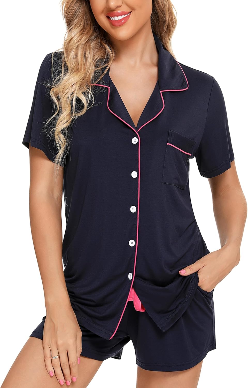 Leikar Womens Button Down Pajama Sets Bride Pajamas Sets Sleepwear Shorts Lounge...