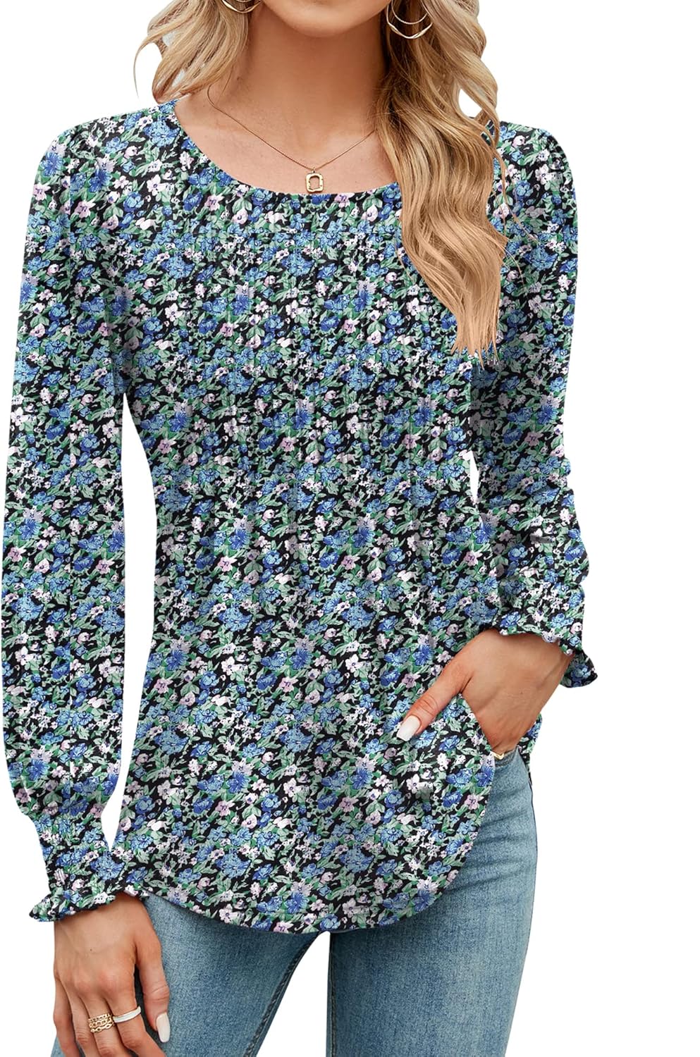 LOMON Women's Fall Tunic Tops, Special Long/Short Sleeve Tops Pleated Crew Neck...
