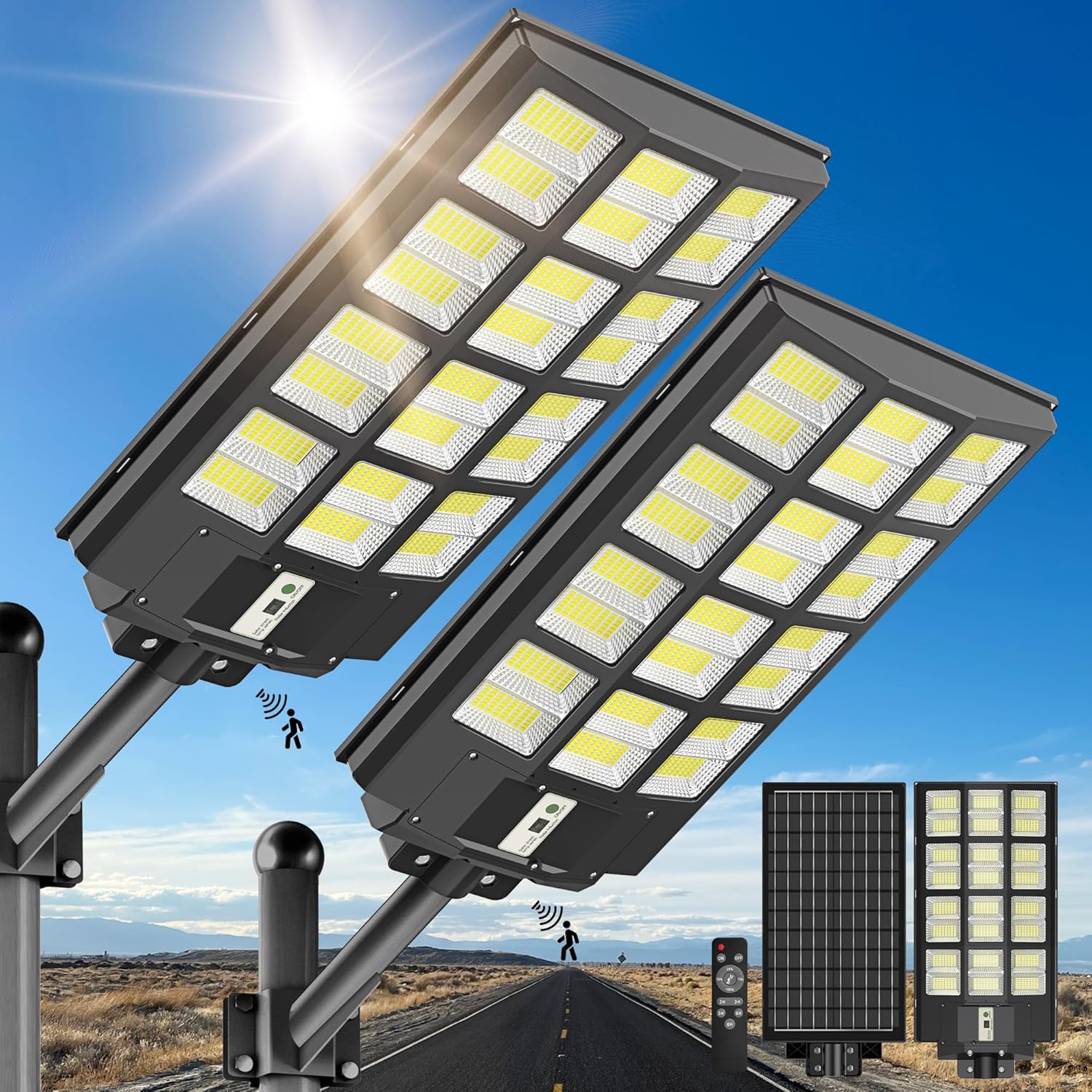 4200W Solar Street Lights Outdoor - 7000K Solar Parking Lot Lights Commercial Du...