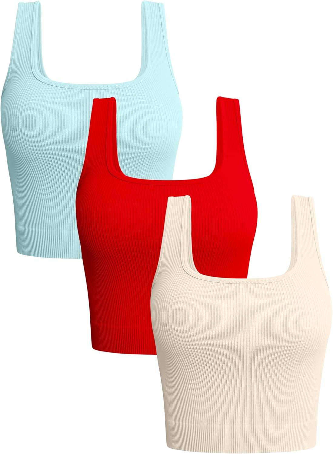 OQQ Women's 3 Piece Tank Tops Ribbed Seamless Workout Exercise Shirts Yoga Crop...