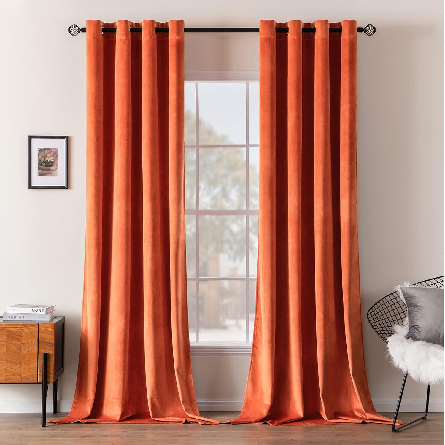 ### Elegant MIULEE Burnt Orange Velvet Curtains, Special Thermal Insulated Sound...