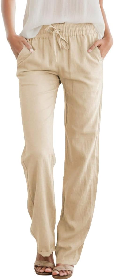 SEMARO Womens Casual Linen Pants, Special High Waist Pants with Drawstring, Inno...