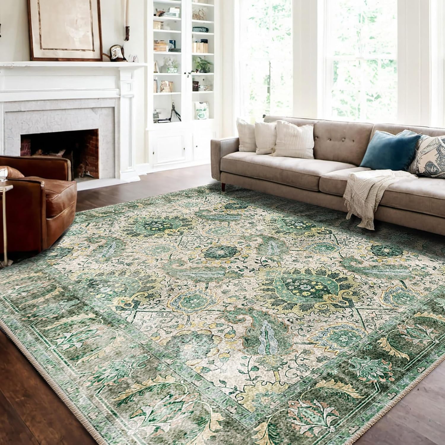 Boho 9x12 Area Rugs Washable 9x12 Rug Low Pile Carpet Non-Shedding High Traffic...