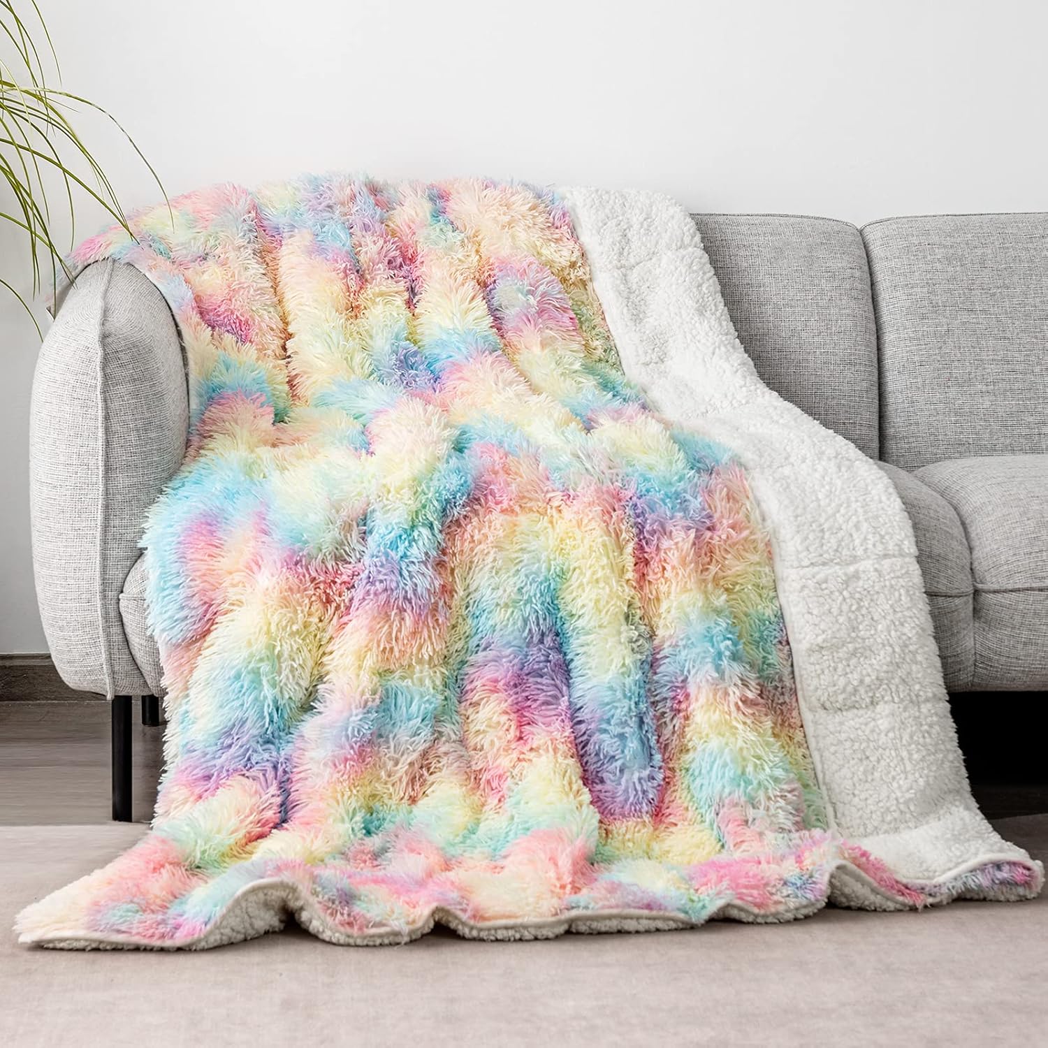 Cottonblue Weighted Blanket 15lbs Queen Size, Soft Faux Fur Sherpa Blanket, Reve...