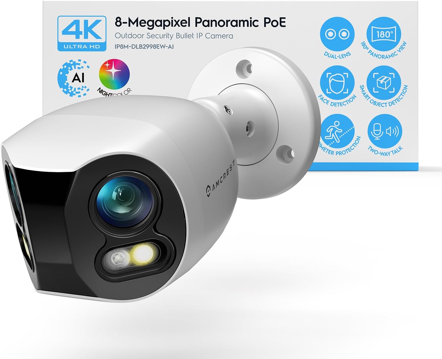 Amcrest Dual-Lens 4K (8MP) Outdoor Security POE Camera, 2 x 4MP Lenses PoE AI Bu...