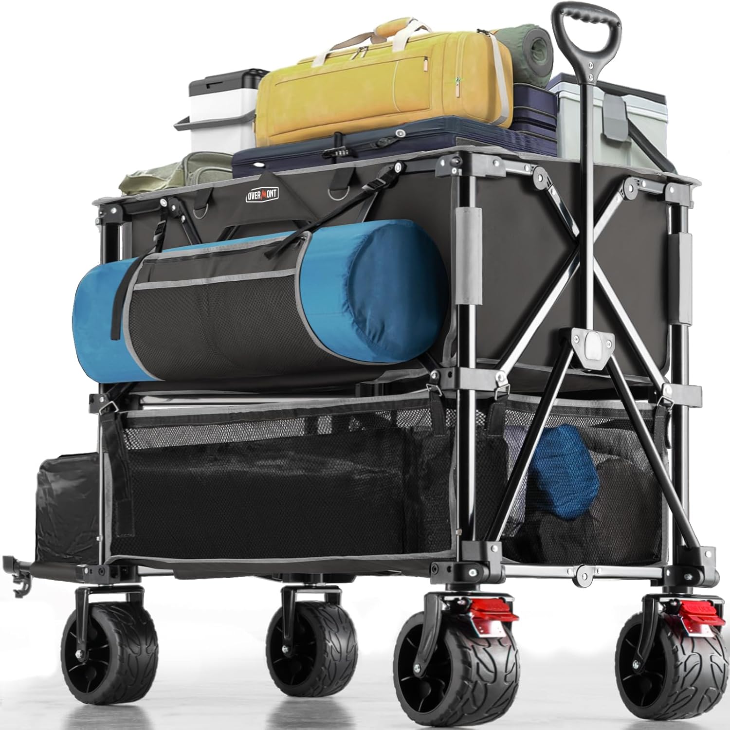 Overmont 400L Foldable Double Decker Wagon - Large Capacity Collapsible Wagon Ca...