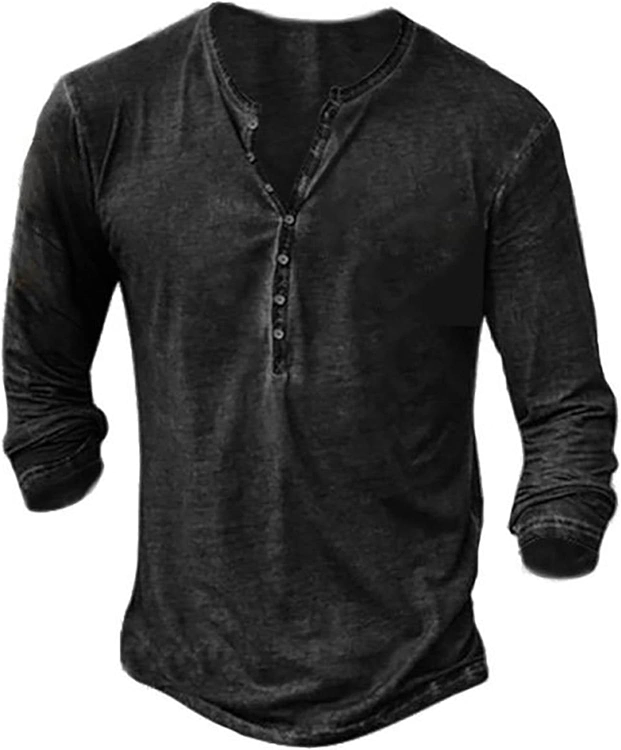 Mens Distressed Henley Shirts, Special Retro Long Sleeve Tee Shirts, Unique Casu...