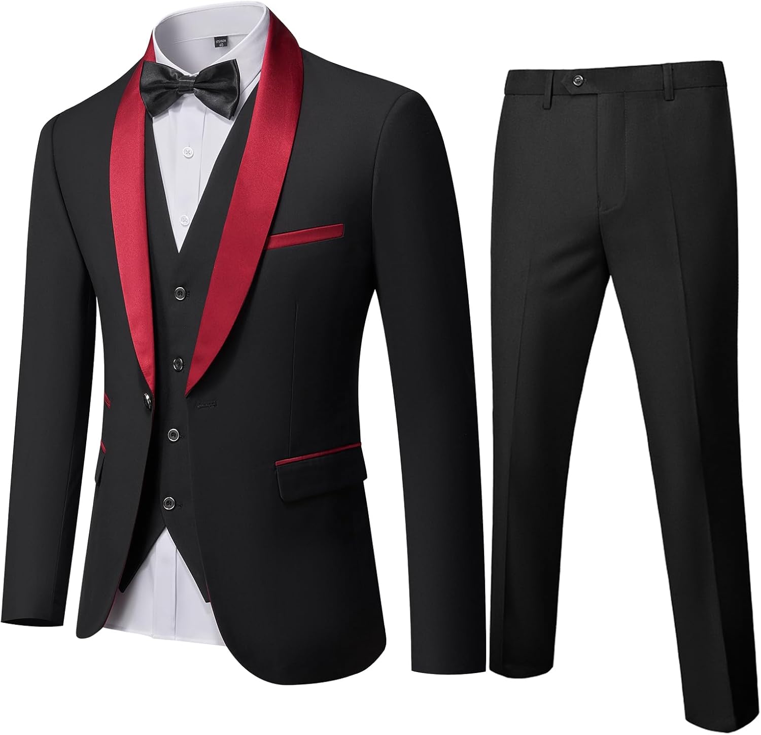 MYS Men's Premium Suit, Special 3-Piece Suit with Shawl Lapel, Unique One Button...