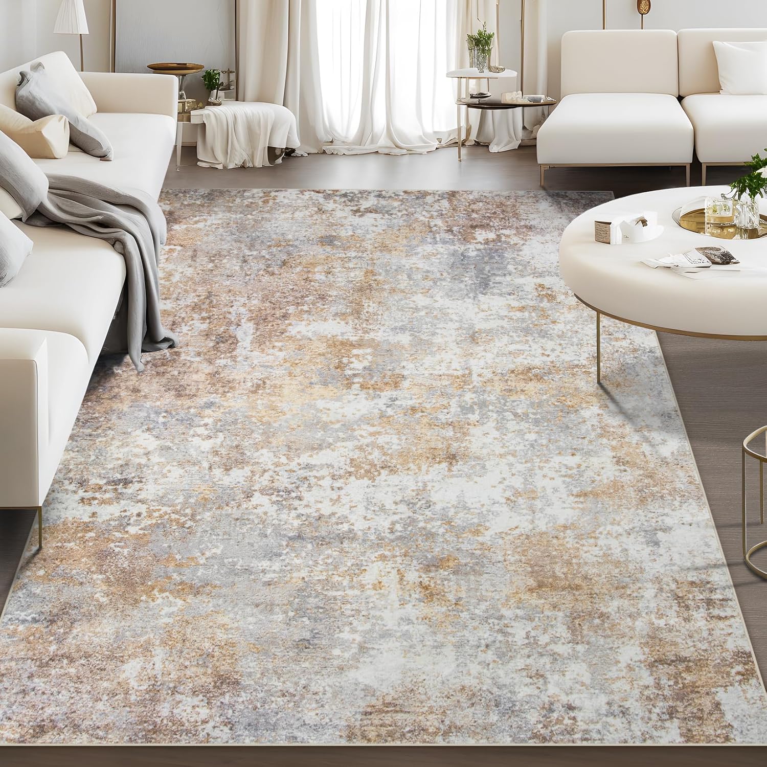 Area Rug Living Room Rugs: 8x10 Indoor Soft Fluffy Rug Abstract Carpet for Bedro...