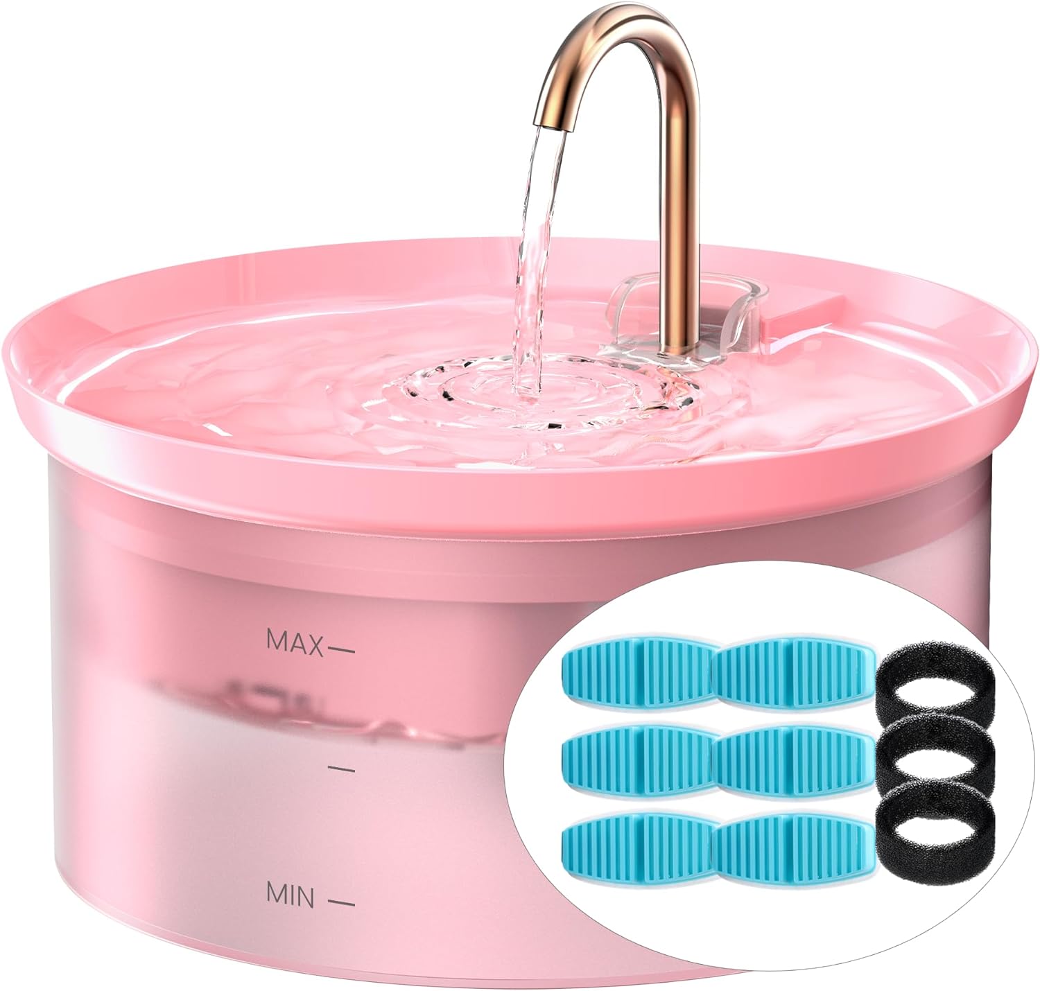 Cat Water Fountain + 6Filters + 3 Sponges: 88Oz Pet Fountain 24/7 Running Water...