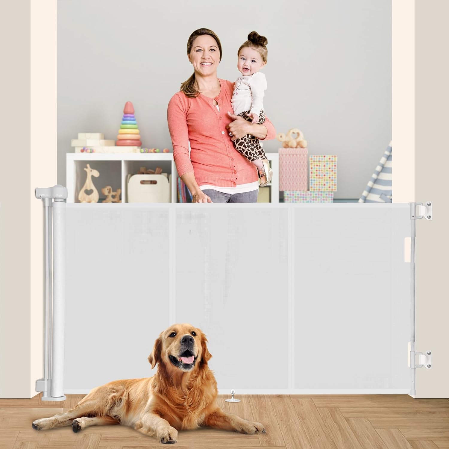 Retractable Baby Gates, Unique Upgrade 71" Baby Gates with Reinforced Strip Desi...