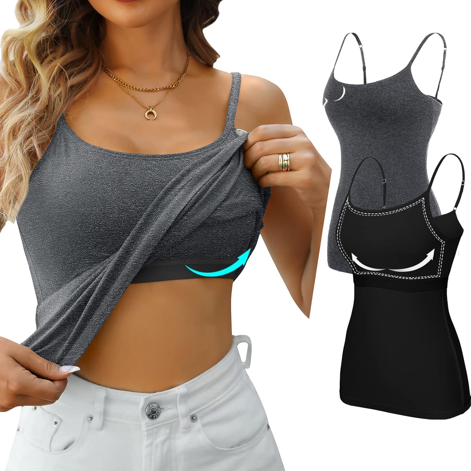 V FOR CITY Cotton Shelf Bra Camisoles, Special Top for Women, Adjustable Spaghet...