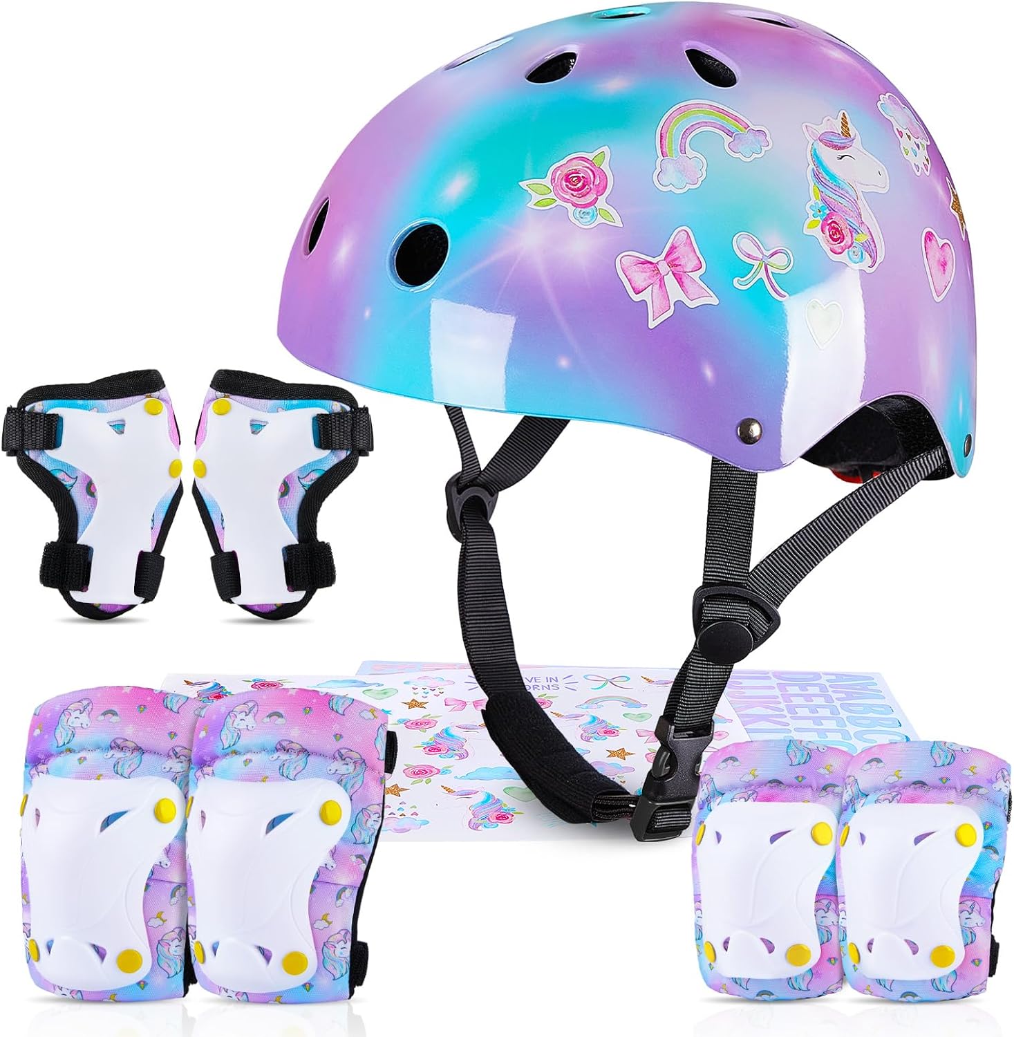 MHJY Kids Helmet and Pads Set with DIY Stickers Girls Bike Helmet Age 3-8 Years...