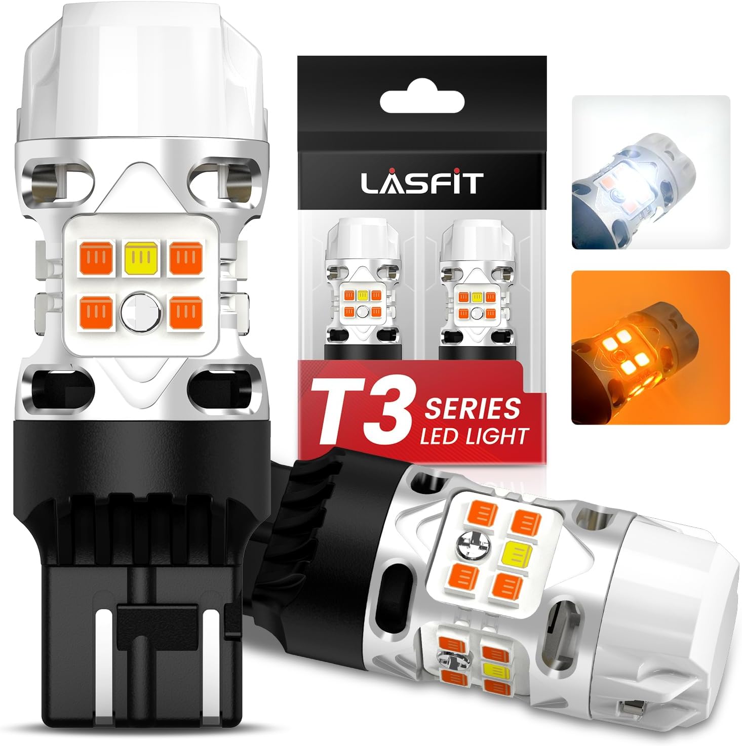 LASFIT T3 7443 7444 Switchback LED Bulb Front Turn Signal CANBUS Error Free Whit...