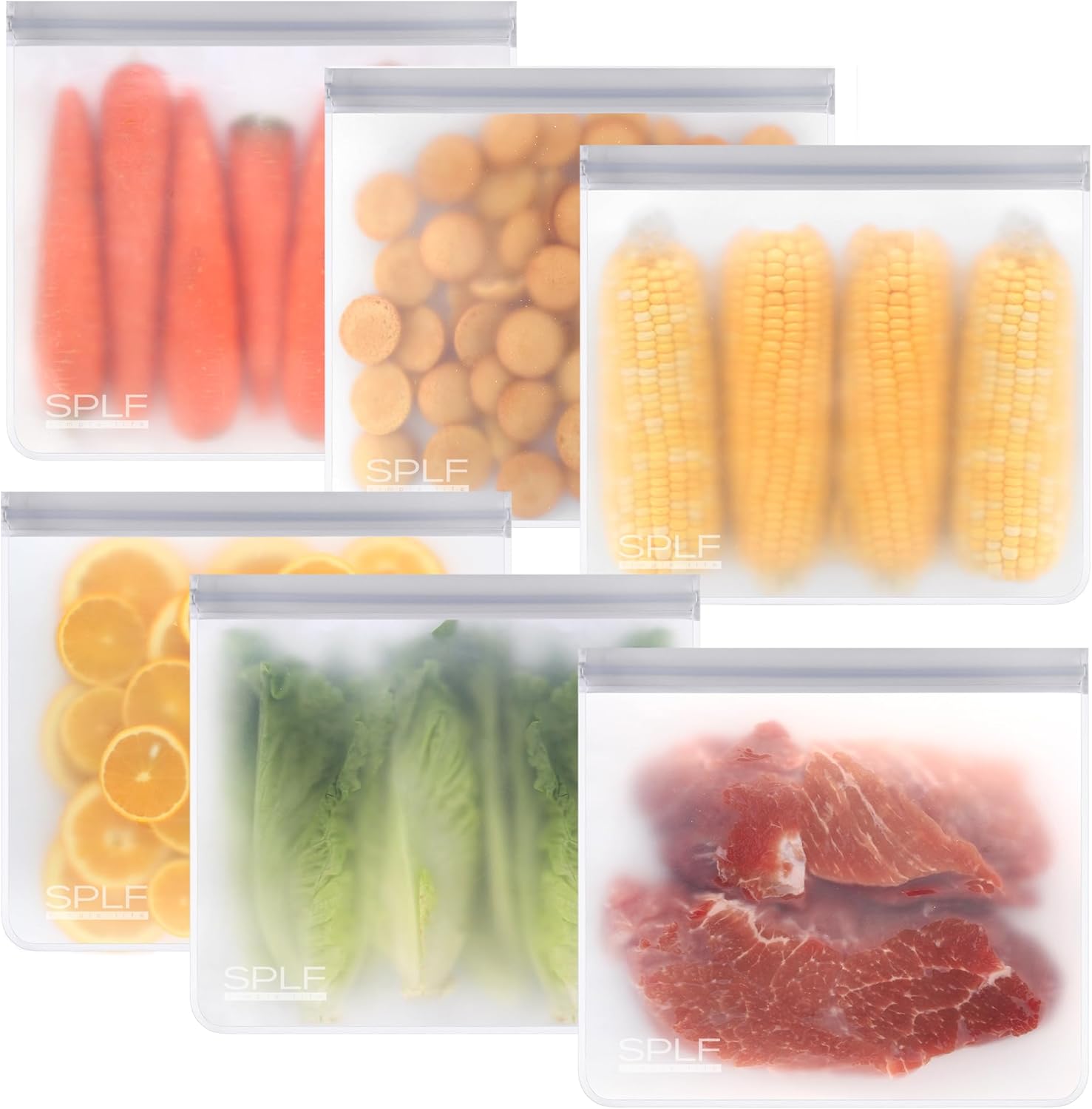 SPLF 6 Pack Reusable Gallon Freezer Bags Dishwasher Safe, BPA FREE Reusable Food...
