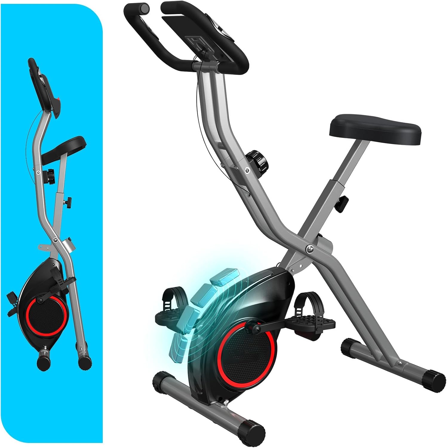 Portable Exercise Bike, Stationary Bikes for Home, Indoor Foldable Bike with 16-...