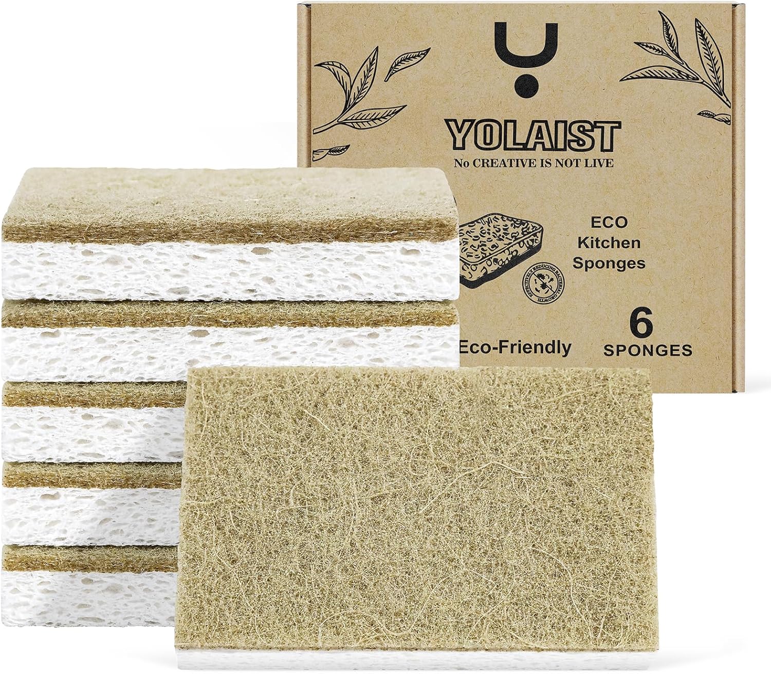 Yolaist 6 Pack Eco Sponges Washing Up - Biodegradable Washing Up Sponge - Durabl...