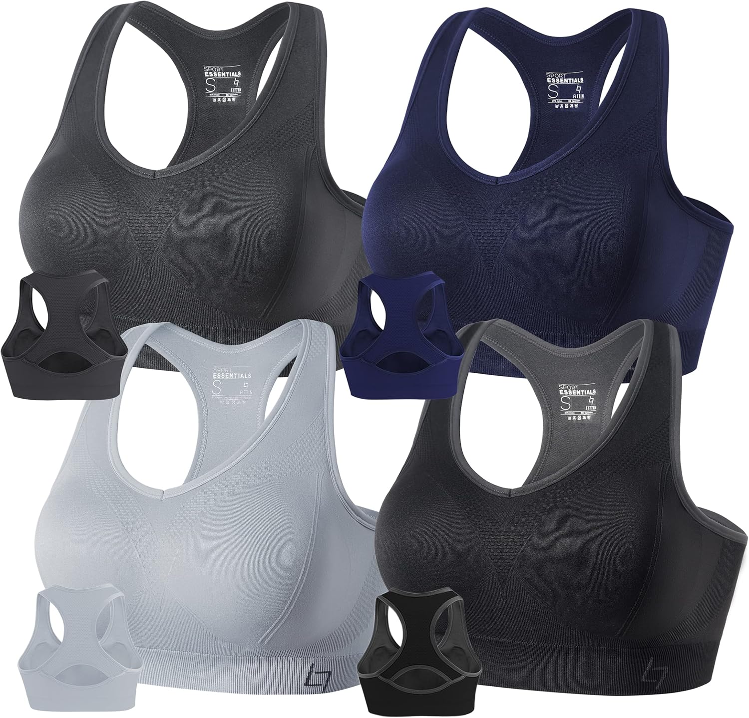FITTIN Racerback Sports Bras for Women - Padded Seamless Medium Support Bra for...