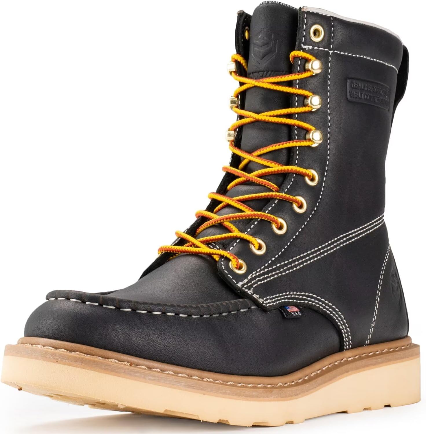 SUREWAY 8” Wedge Moc Toe Work Boots for Men - Soft Toe, Premium Full-Grain Leath...