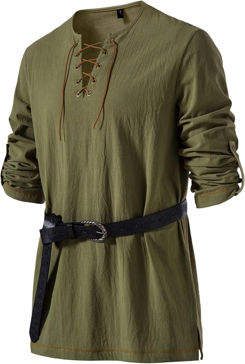 Men's Pure Cotton Lace Up Retro Shirts for Pirate Renaissance Medieval Viking Co...