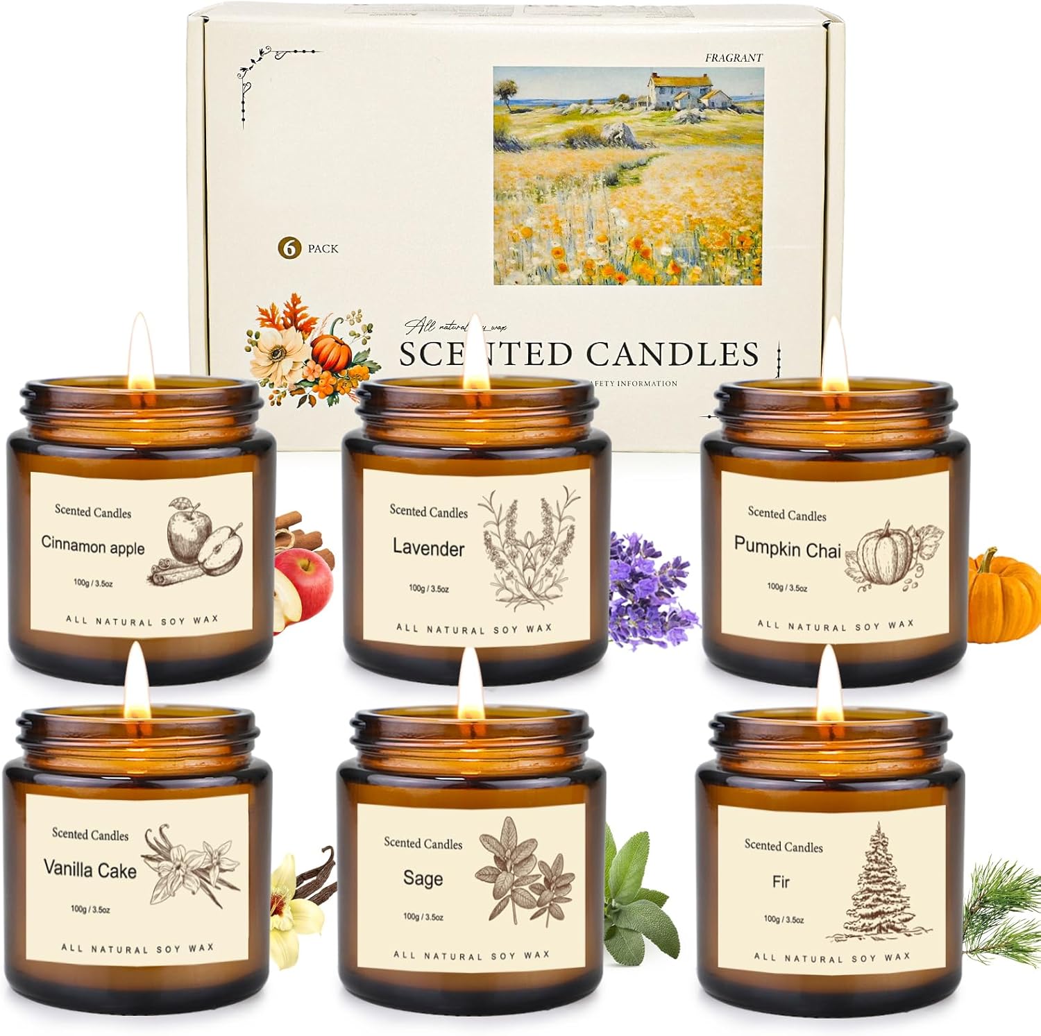 6 Pack Candles for Home Scented, Fall Candle Set, Fall Scented Candles for Home,...