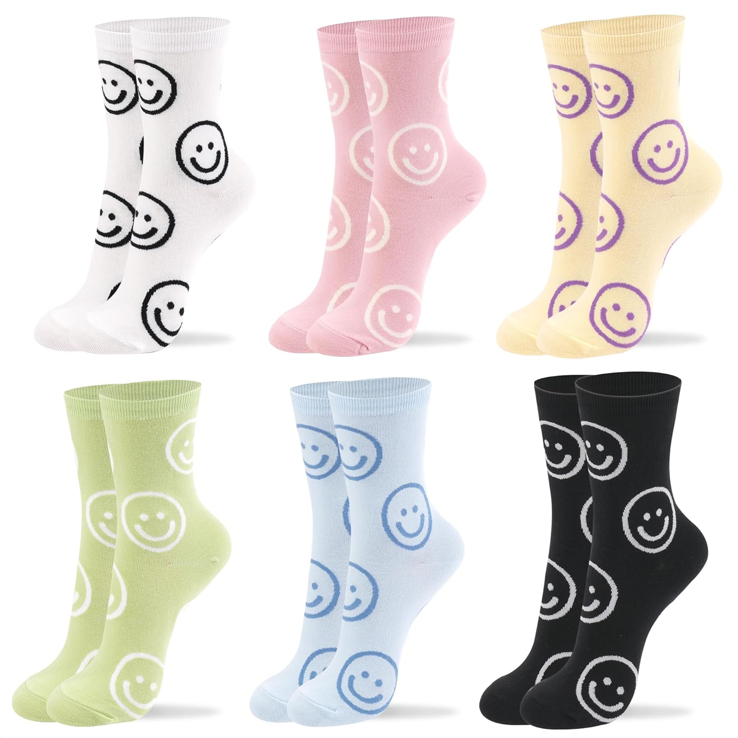 Women Crew Socks, Special Socks with Cute Smiley Face Print, Innovative Heart Ch...