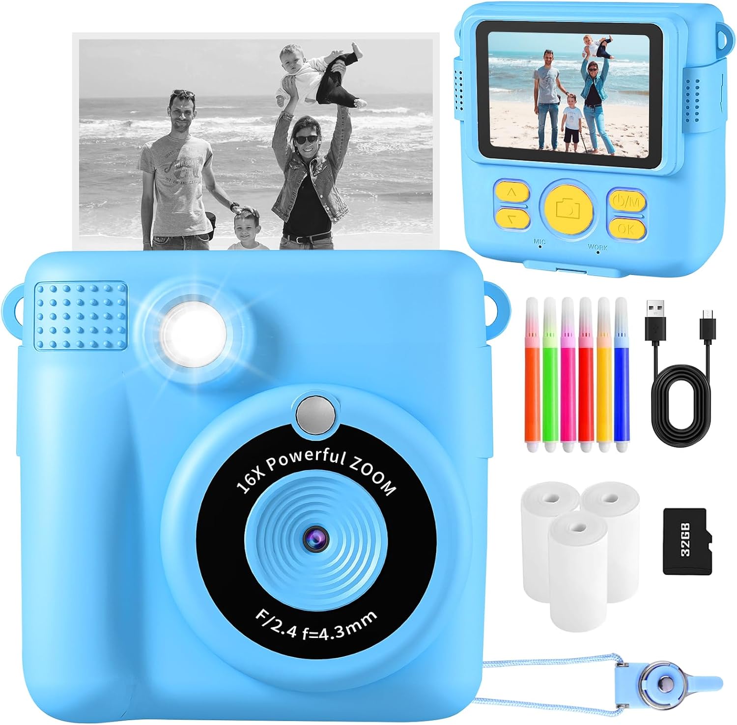 CHRERNA Kids Camera Instant Print, Instant Camera for Kids with Print Photo Pape...