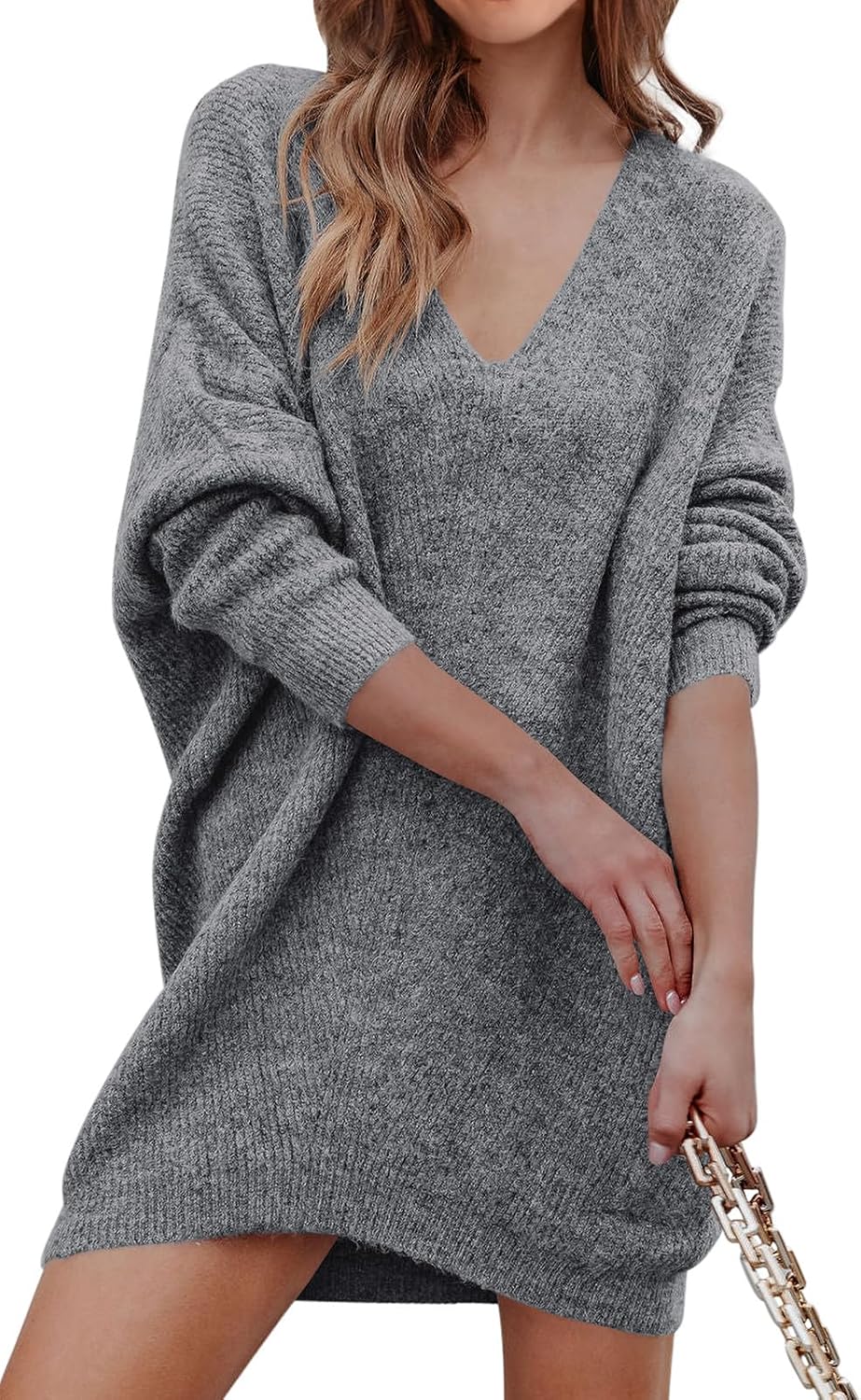 PRETTYGARDEN Women's Pullover Sweater Dress Casual Long Sleeve Ribbed Knit V Nec...