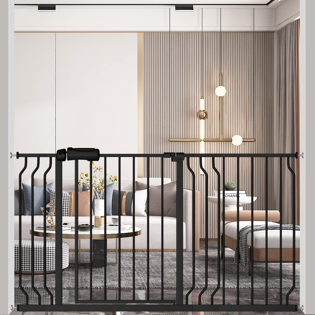 WAOWAO Extra Wide Baby Gate 52.76-57.48" Walk Thru Pressure Mount Auto Close Bla...
