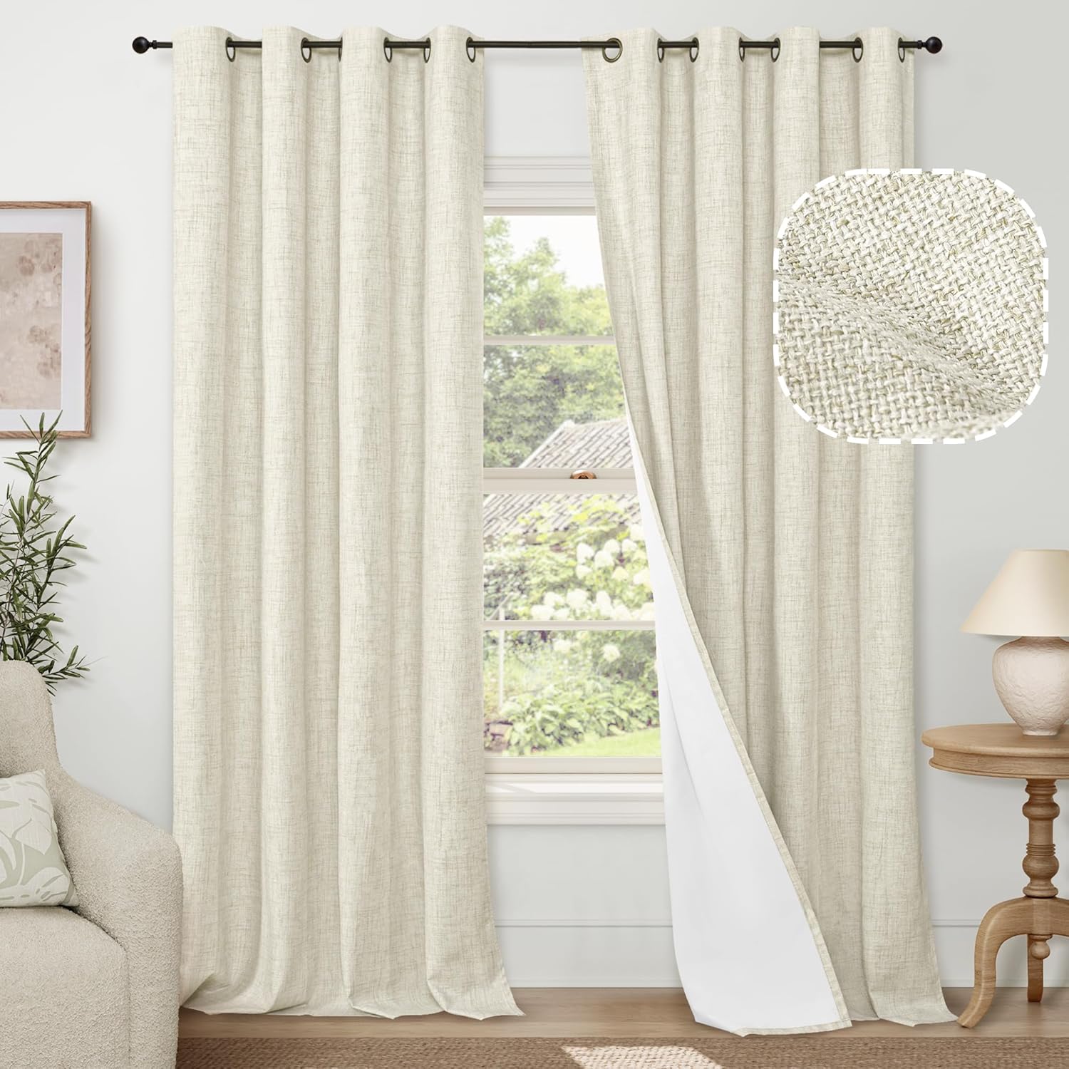 Linen Blackout Curtains for Living Room/Bedroom 84 Inch Length 2 Panels Set, Tex...