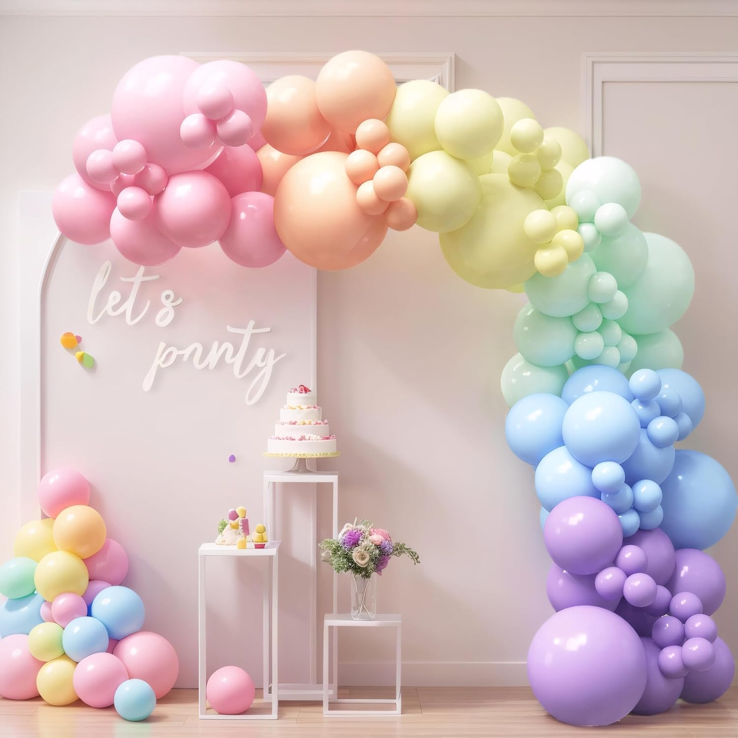 HOUSE OF PARTY 140PCS Pastel Rainbow Balloon Arch Garland Kit - Balloon Arch Kit...