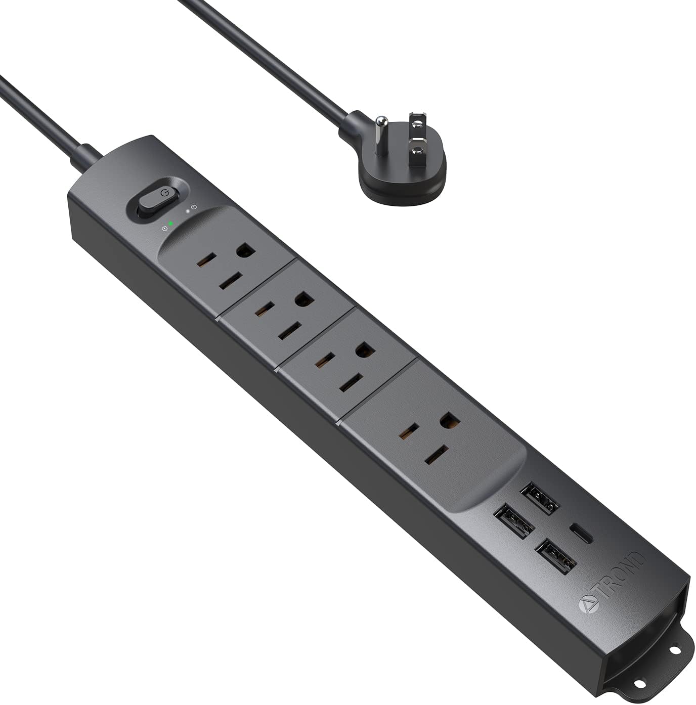 TROND Surge Protector Power Strip with USB, Ultra Thin Flat Plug 3ft Extension C...