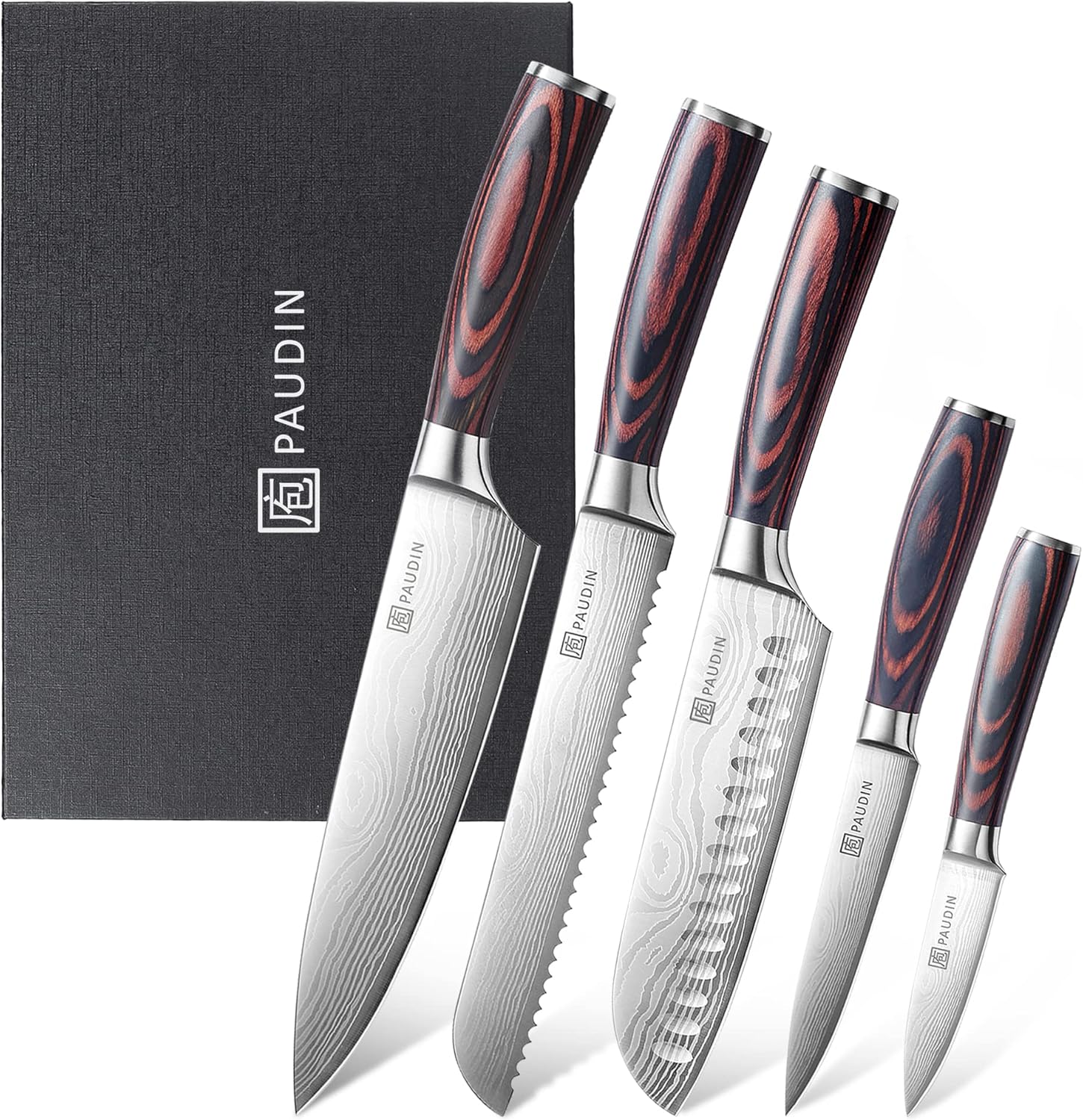 PAUDIN Kitchen Knife Set, Ultra Sharp Knife Set with Pakkawood Handle, High Carb...