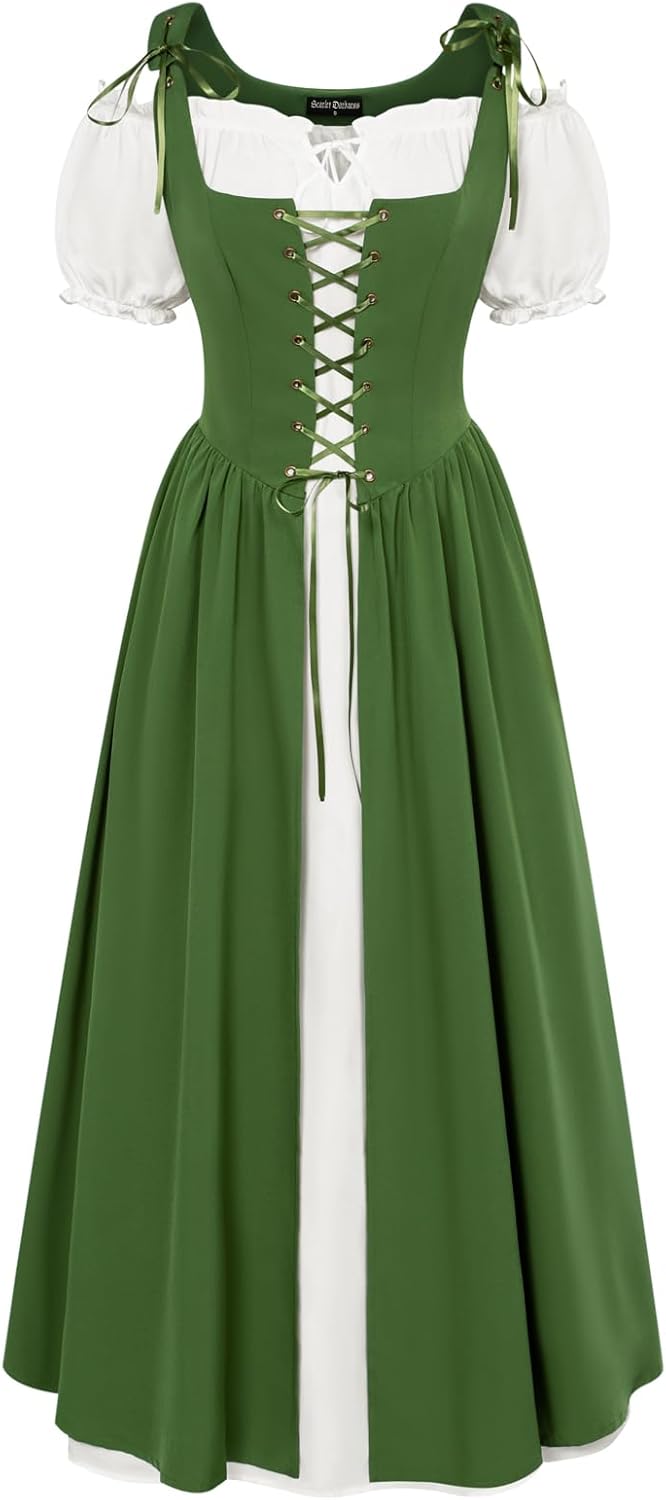 Scarlet Darkness Women Renaissance Dress Peasant Medieval Dress Short Sleeve Max...