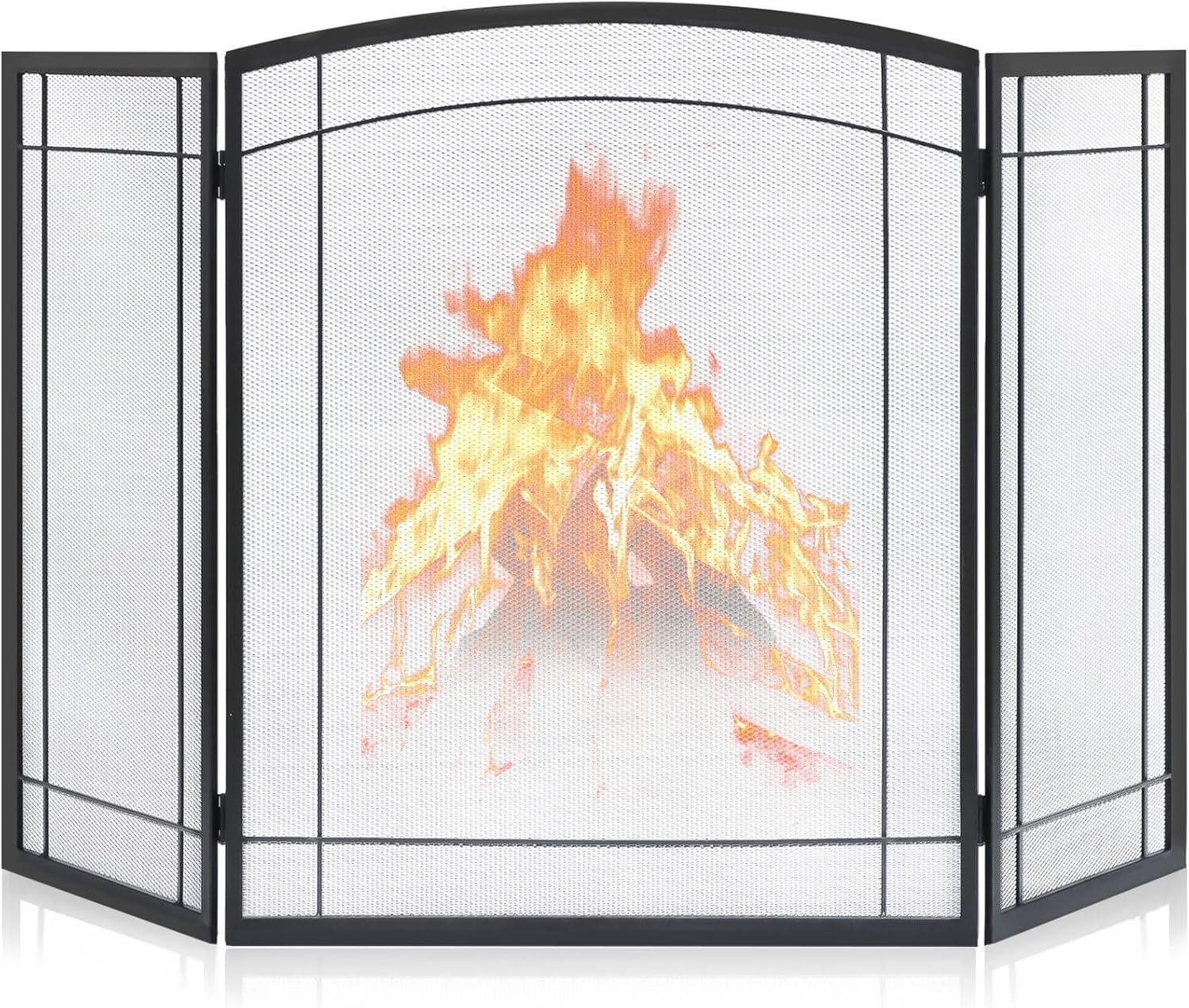 FEED GARDEN 3 Panel Fireplace Screen 48" W x 29" H Modern Foldable with Wrought...