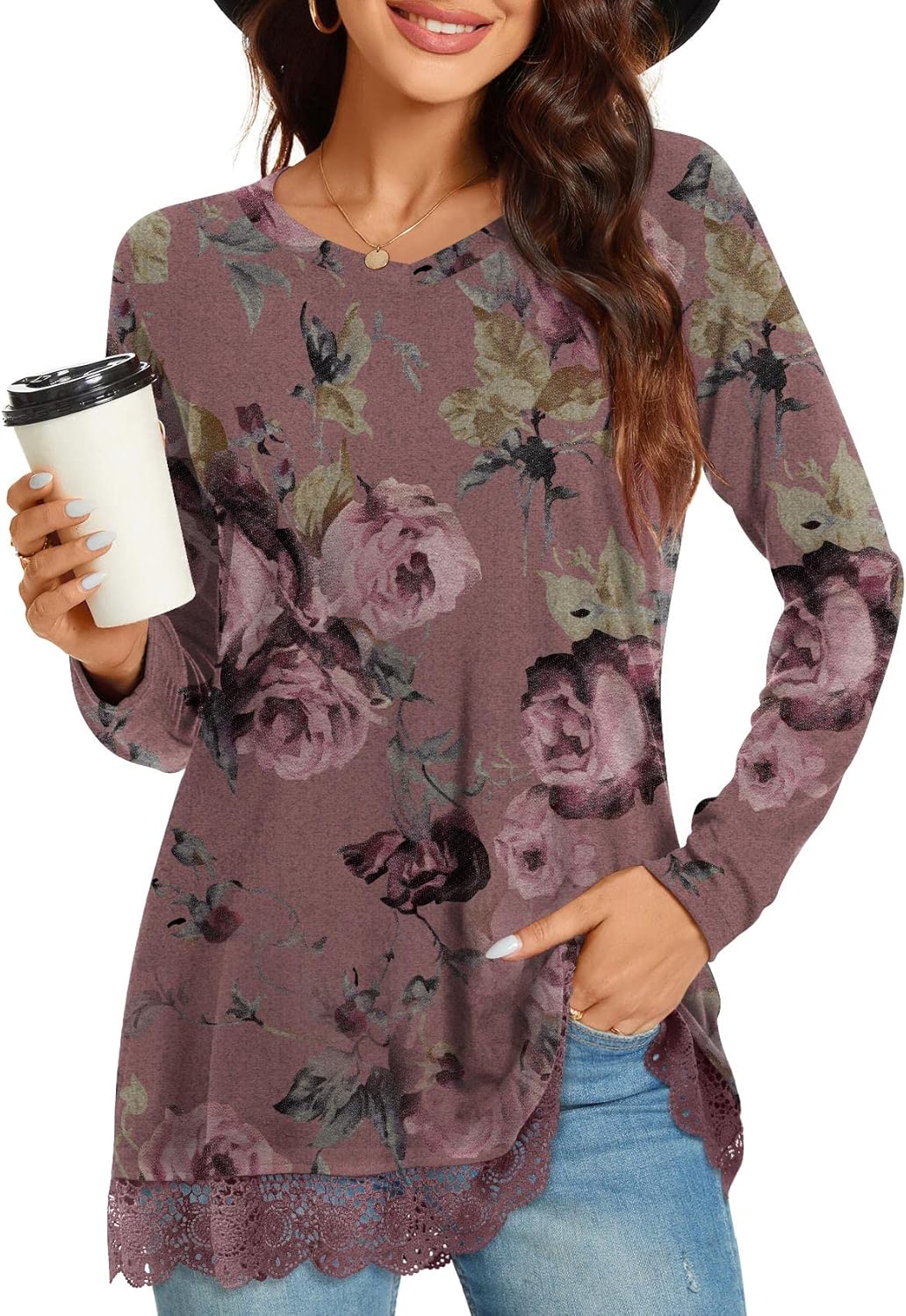 Netsmile Women's Long Sleeve V-Neck Tunic Top, Special Casual Sweatshirt for Leg...