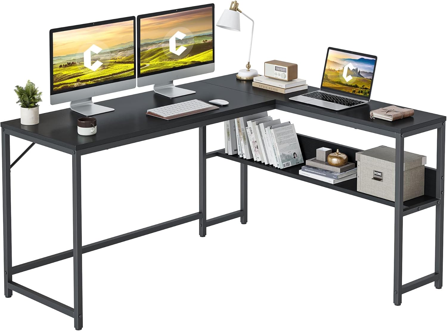 CubiCubi L Shaped Desk, Special Corner Computer Desk with Storage Shelves, Innov...