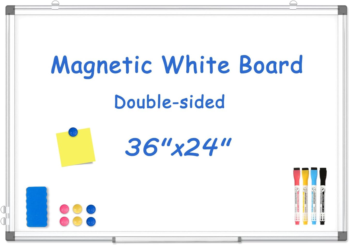 WALGLASS Magnetic White Board, 36" x 24" Double-Sides Dry Erase White Board for...