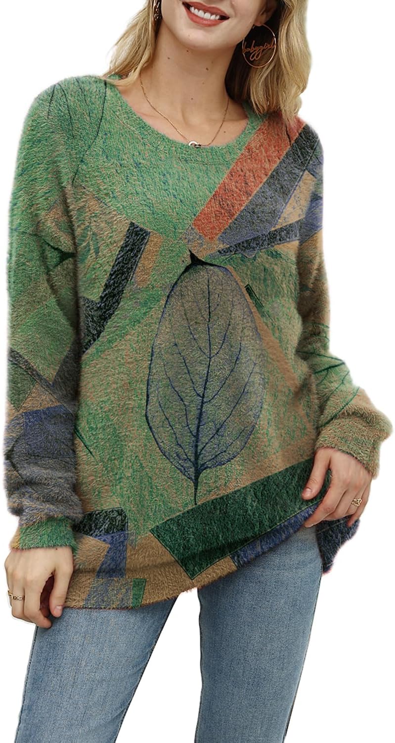 YESNO Women Christmas Sweater, High-Quality Graphic Printed Oversized Pullover S...