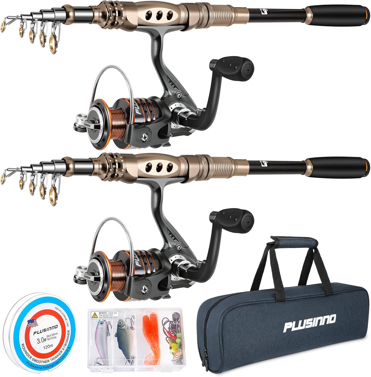 PLUSINNO Fishing Rod and Reel Combos Carbon Fiber Telescopic Fishing Pole with R...