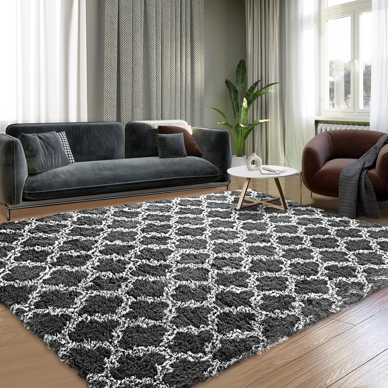 Luxury Area Rug 6x9 Feet Shag Rugs for Living Room, High Pile Fluffy Carpet for...