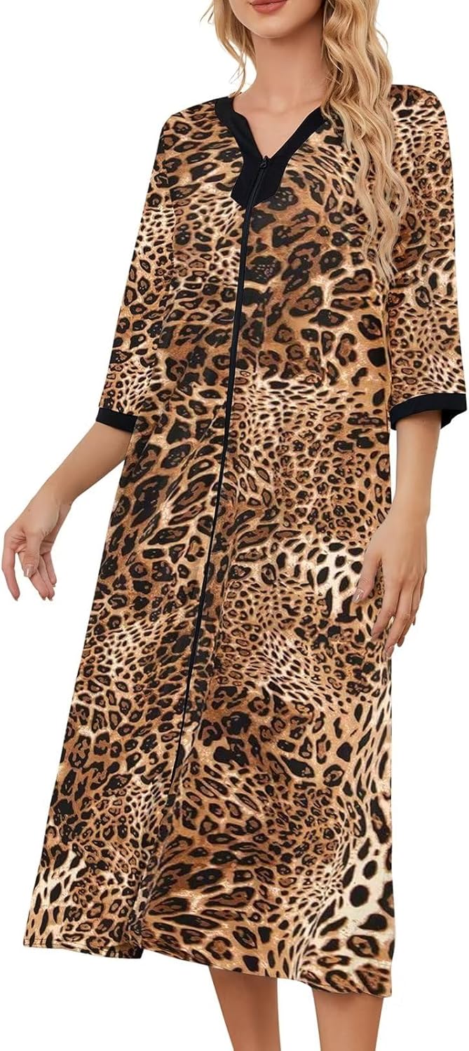 PITINAN Moo Moo Nightgown House Dress Zip up Robes for Women Long Lounge Dress H...