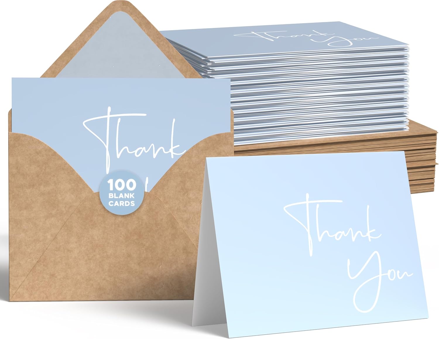 VNS Creations 100 pack Thank You Cards with Envelopes & Stickers - Classy 4x6 Bl...
