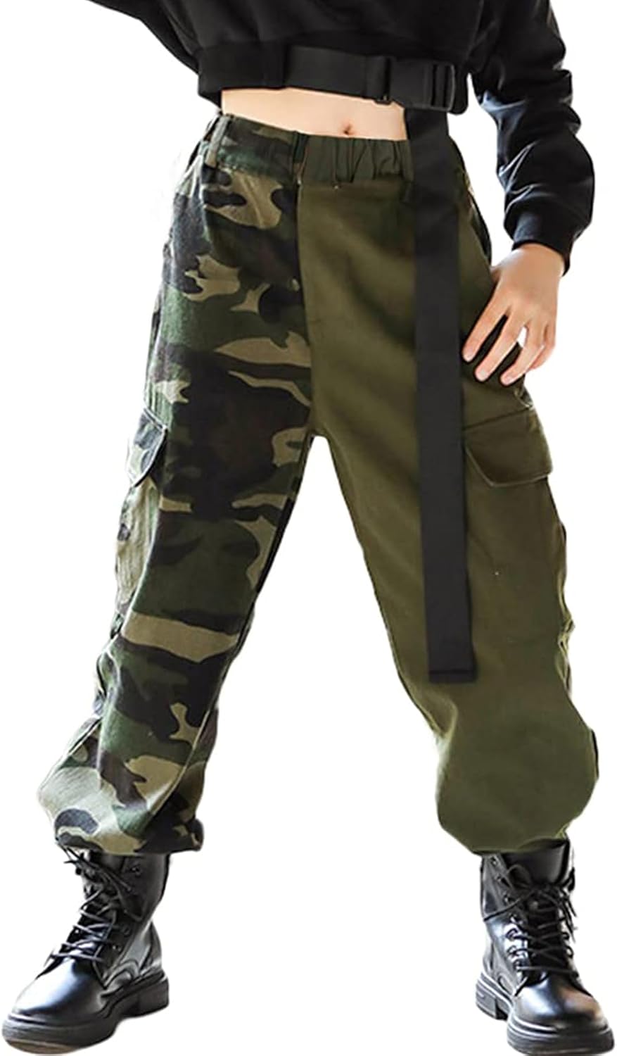 Rolanko Girls Cargo Pants for Kids Loose Streetwear Hip Hop Dance Cotton Cargo J...